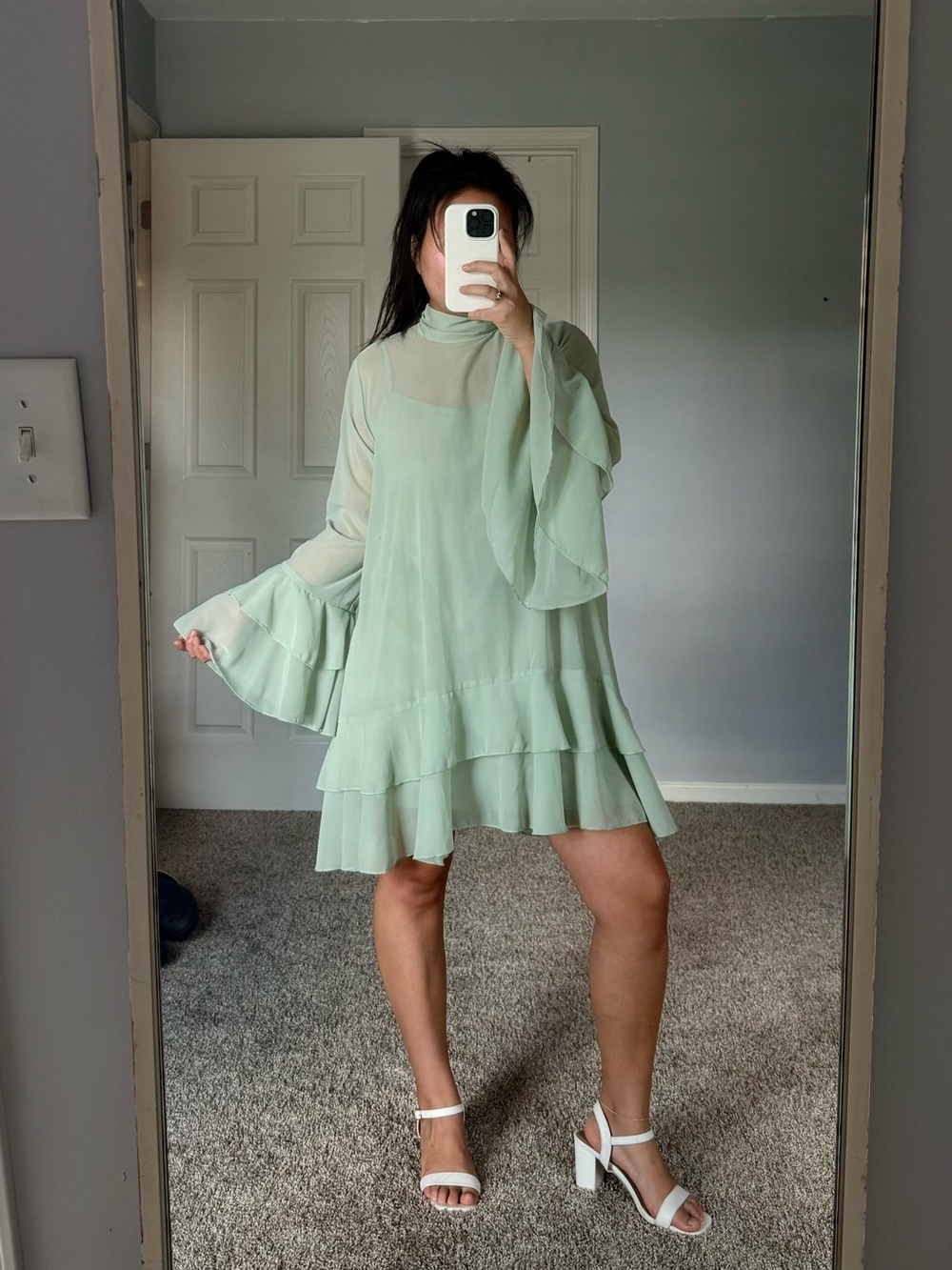 💚 Light Mint Green Ruffle Mini Dress 💚